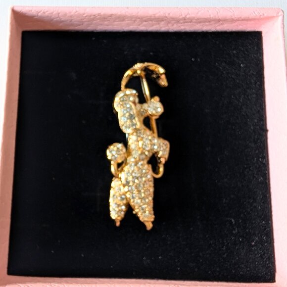 Vintage Poodle Brooch Umbrella Rhinestone Gold-Tone - Picture 1 of 14